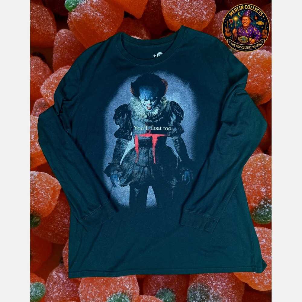 IT Pennywise Youll Float Too Long Sleeve Horror T-Shirt XL Bill Skarsgard Black